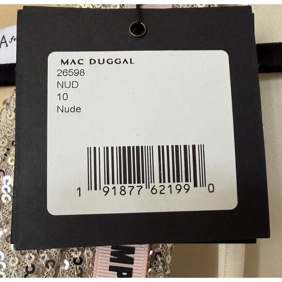 Mac Duggal 26598 Evening Gown V-Neck Faux Wrap Nude Silver Sequin Size 10 NWT - Picture 10 of 16